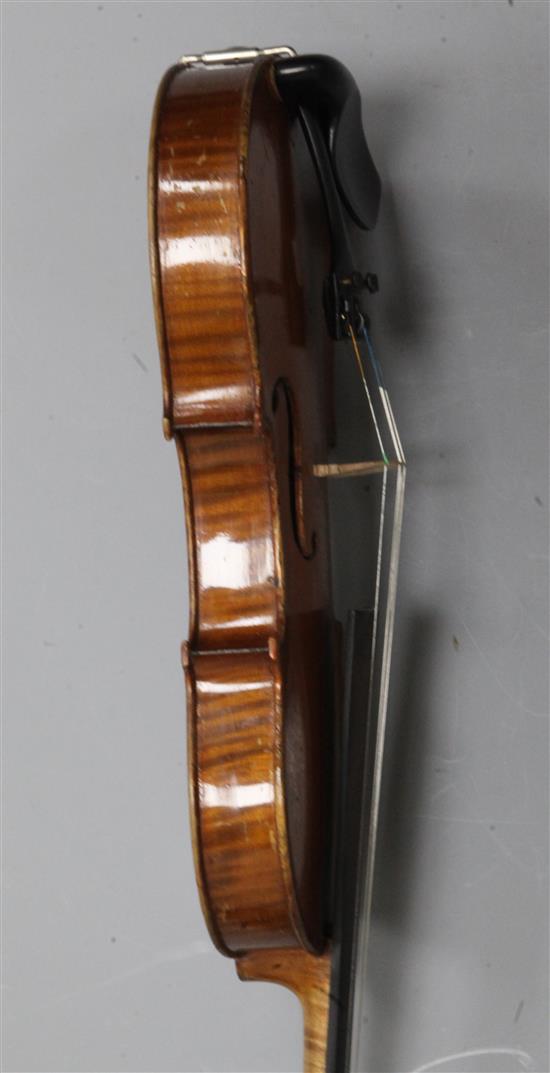 A French violin by Nicolas March with a bow stamped N. Lambert, cased